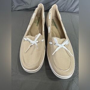 Grasshoppers Beige Canvas Slip-On Loafers with White Trim